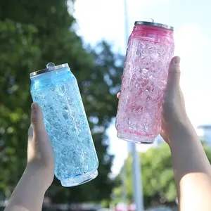 Latas creativas vasos de agua con pajita sin BPA de doble capa de plástico verano <span class=keywords><strong>Cola</strong></span> botella de hielo triturado deportes al aire libre taza para beber - Product Image 1