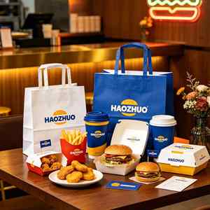 Custom Takeaway Burger <b>Box</b> French Fry Holder Coffee Cup Chicken <b>Box</b> Paper Bag Supplies for Food Trucks Fast Food Packaging Set - Product Image 2