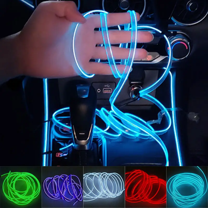 Usb tira de lâmpada led neon 12v, luz interior automotivo flexível néon iluminação ambiente