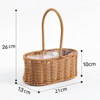 Panier en rotin imitation cylindrique rond en gros avec poignée, doublure imperméable, logo personnalisé, panier d'emballage pour bouquets de fleuristes