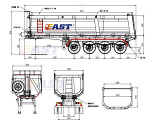EAST Hydraulic 60 80 tonnes 3 4 essieux remorque à benne basculante arrière 35 40 mètres cubes semi-remorque à benne basculante arrière remorques à vendre - Product Image 6