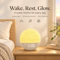 Réveil de Table Hot Sunrise avec Machine à Bruit Blanc pour le Sommeil, 30 Sons Apaisants, Lumière de Réveil Intelligente RGB, Personnalisable pour Chevet