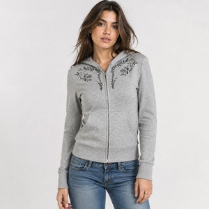 Women's Autumn Y2K Full <b>Zip</b> Knitted Hoodie with Front Logo Embroidered Floral Color Block Casual Streetwear - Product Image 1