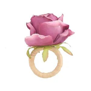 New Arrival: Minimalist Simulation Rose Napkin Rings In Purple With Peony Edges For Table Decor