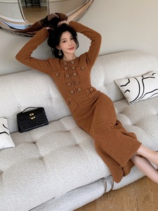 Bettergirl Winter da donna a maniche lunghe girocollo Waffle <span class=keywords><strong>in</strong></span> maglia Maillard con Base <span class=keywords><strong>in</strong></span> <span class=keywords><strong>lana</strong></span> abito <span class=keywords><strong>lungo</strong></span> - Product Image 3