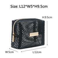 Mini sac en maille nid d'abeille personnalisé avec étiquette, pochette cosmétique en maille noire, porte-monnaie avec étiquette