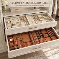 Plateaux de rangement pour bijoux en velours empilables sur mesure, grand format, inserts de tiroir pour bagues, boucles d'oreilles, colliers, rangement de placard