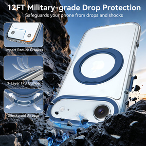 Étui de téléphone magnétique transparent Sanfeng avec protection à 360° °   Support rotatif <span class=keywords><strong>pour</strong></span> anneau, cadre d'objectif en métal bleu, coque antichoc personnalisée <span class=keywords><strong>pour</strong></span> iPhone 17 Air - Product Image 4