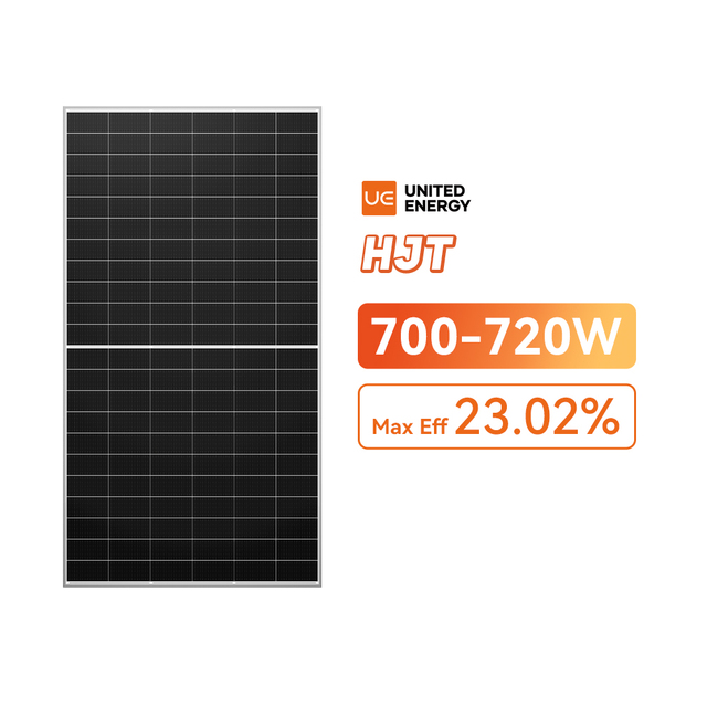 HJT 700W 720W Bifacial Solar Panels N-Type Black PV Module High Efficiency 23.02% 2.0mm Coated Glass Anodized Aluminum Solar