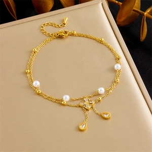 Prachtige Gouden Kraal En Boom Ontwerp Zirkoon Versierd Kopen Sieraden Enkelband - Product Image 4