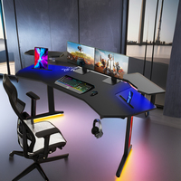 Bureau en forme d'aile noir blanc grand bureau e-sports table d'ordinateur rgb led lumières pc gamer bureau de jeu debout