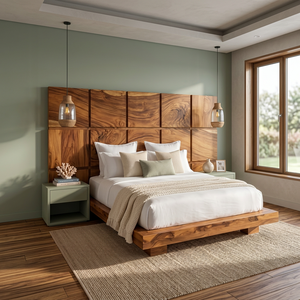 Cadre de lit plateforme en panneaux de noyer, mobilier de chambre moderne et minimaliste, sur mesure, taille Queen/King, pour usage domestique - Product Image 3