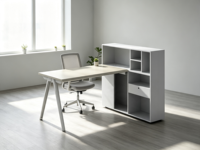 Scrivania Ergonomica Modulare Moderna a Posto Singolo per Ufficio, Ecologica in MDF con Cassetti Verniciati a Polvere e Spazio di Archiviazione Aperto, Arredamento Commerciale