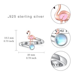 Hot bán đồ trang sức 925 sterling Silver Vòng Moonstone và <span class=keywords><strong>Flamingo</strong></span> mở vòng cho phụ nữ - Product Image 2