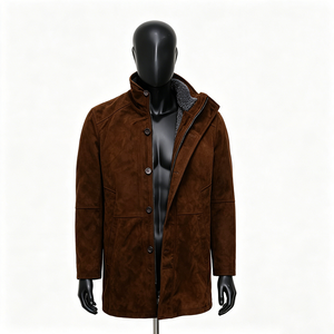 Manteau long en faux <span class=keywords><strong>daim</strong></span> de qualité supérieure pour homme, doublure Sherpa, col montant, fermeture à double zip et boutons, veste chaude décontractée et élégante pour le travail - Product Image 6