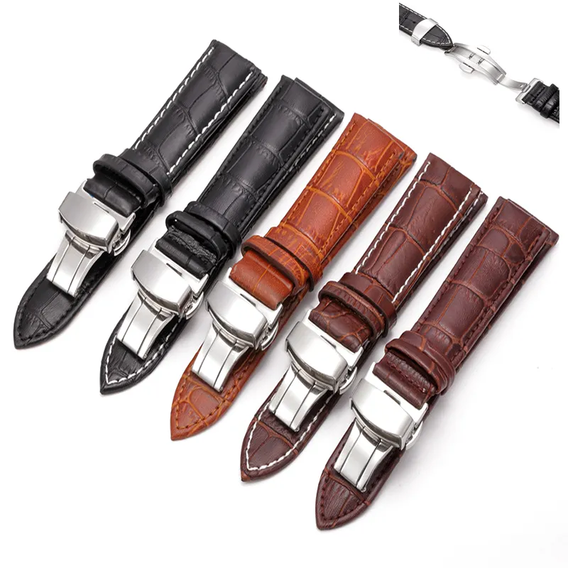 Alligator Full sizes 10-22mm 24mm Genuine Cow emboss crocodile leather Watch S traps For Apple Watch Bands With butterfly clasp