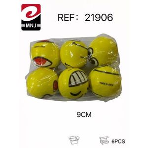MNJ Sponge Balls 9Cm Yellow Smiley Face 6Pcs Pack Toy Ball - Product Image 3