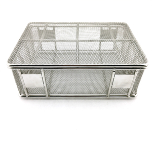 304 Stainless Steel Woven <strong>Wire</strong> Mesh Sterilization <strong>Basket</strong> with Lid Silver Eco-Friendly Folding Design Customizable Size &amp; <strong>Shape</strong> - Product Image 4