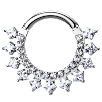 Anneaux de nez en titane ASTM F136 pour femmes, bijoux de mode en argent et zircon, anneaux de septum et d'oreille en forme de segment de vache pour femme