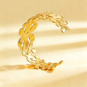 Brazalete de Flores con Diseño Abierto, Chapado en Oro, Joyería para Mujer, Accesorio de Moda - Product Image 2