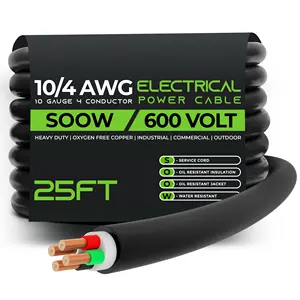 25FT 10/4 10 AWGポータブル電源ケーブルSOOW600Vモーターリード、ポータブルライト、バッテリー充電器用10ゲージ電線
