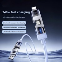 Câble de données pour téléphone portable tout-en-un transparent 240W, diffuseur d'arômes, charge rapide, compatible avec USB-C