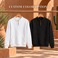 Sweat-shirt Henley pour homme en tissu gaufré, col montant, manches longues, poche kangourou, logo personnalisé, OEM, ODM, marque privée, vente en gros