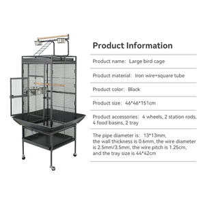 Jaula Grande <span class=keywords><strong>para</strong></span> Pájaros de 46*46*151cm con Cuerda <span class=keywords><strong>para</strong></span> Volar, Juguete <span class=keywords><strong>para</strong></span> Pájaros, Tenedor de Frutas de Acero Inoxidable, Anillo <span class=keywords><strong>para</strong></span> Pájaros de Acero Inoxidable - Product Image 6
