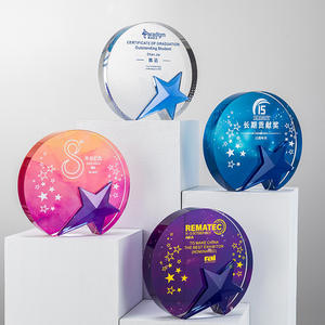 सालगिरह स्मृति चिन्ह उपहारों के लिए अनुकूलन योग्य समर्थन पारदर्शी साफ़ ग्लास ऐक्रेलिक क्रिस्टल शील्ड पुरस्कार ट्रॉफी प्लाक - Product Image 2