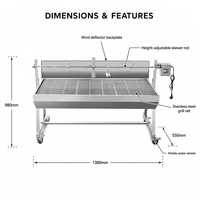 Barbecue professionnel HDL4C en acier inoxydable à commande tactile avec rôtissoire pour porc, idéal pour l'extérieur