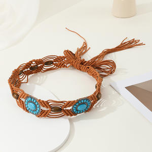 <span class=keywords><strong>Ceinture</strong></span> de <span class=keywords><strong>noeud</strong></span> tissée de style ethnique bohème pour femmes perles en bois turquoise <span class=keywords><strong>corde</strong></span> de cire ceintures de robe tissée à la main pour femmes - Product Image 6