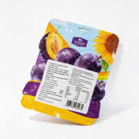 Sachet Doypack OPP VMCPP avec fermeture éclair, trou de suspension papillon, imprimé prune violette, pour l'emballage de fruits secs, pruneaux et snacks en détail