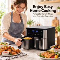Friteuse à air double panier 10L en acier inoxydable, contrôle tactile, cuisson rapide, antiadhésive, appareil de comptoir