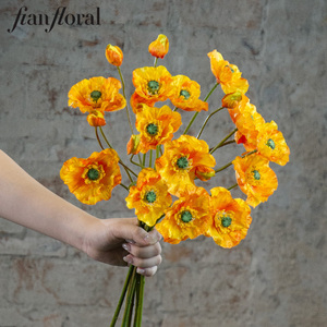 Papaveri Artificiali Decorativi a 3 Teste Gialle a Stelo Singolo in Seta, all'Ingrosso per Matrimoni e Decorazioni Domestiche - Fiori Artificiali all'Ingrosso - Product Image 1