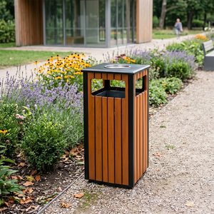 Cendrier poubelle rectangulaire de qualité commerciale avec panneaux en bois pour zones panoramiques du Golfe et espaces publics avec sable - Product Image 4