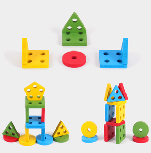 Маленький минимальный заказ для раннего образования, пять колонн, Геометрическая интеллектуальная головоломка, доска, игрушка, строительный блок, Обучающие деревянные детские строительные блоки - Product Image 5