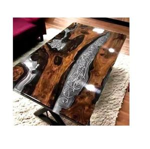 Mesa de Comedor de Resina Epoxi Rústica Moderna de Primera Calidad con Diseño de Río y Cubierta de Nogal para Hogares, Disponible a Buen Precio - Product Image 1