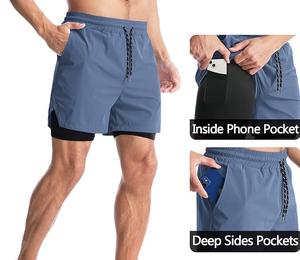Shorts de sport pour hommes en toile, couleur unie, imperméables, séchage rapide, taille élastique, pour musculation, course à pied et jogging - Product Image 3