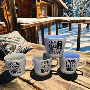 Logo chat et chien imprimé à la main couleur de la lumière intérieure et blanc mat extérieur avec fond <span class=keywords><strong>Engobe</strong></span> <span class=keywords><strong>céramique</strong></span> nouvelle tasse à café en porcelaine osseuse - Product Image 2