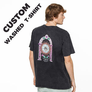 T-shirt vintage uni respirant anti-boulochage en coton 100% délavé à l'acide, coupe ample et surdimensionnée, broderie de logo personnalisée, qualité OEM supérieure - Product Image 1