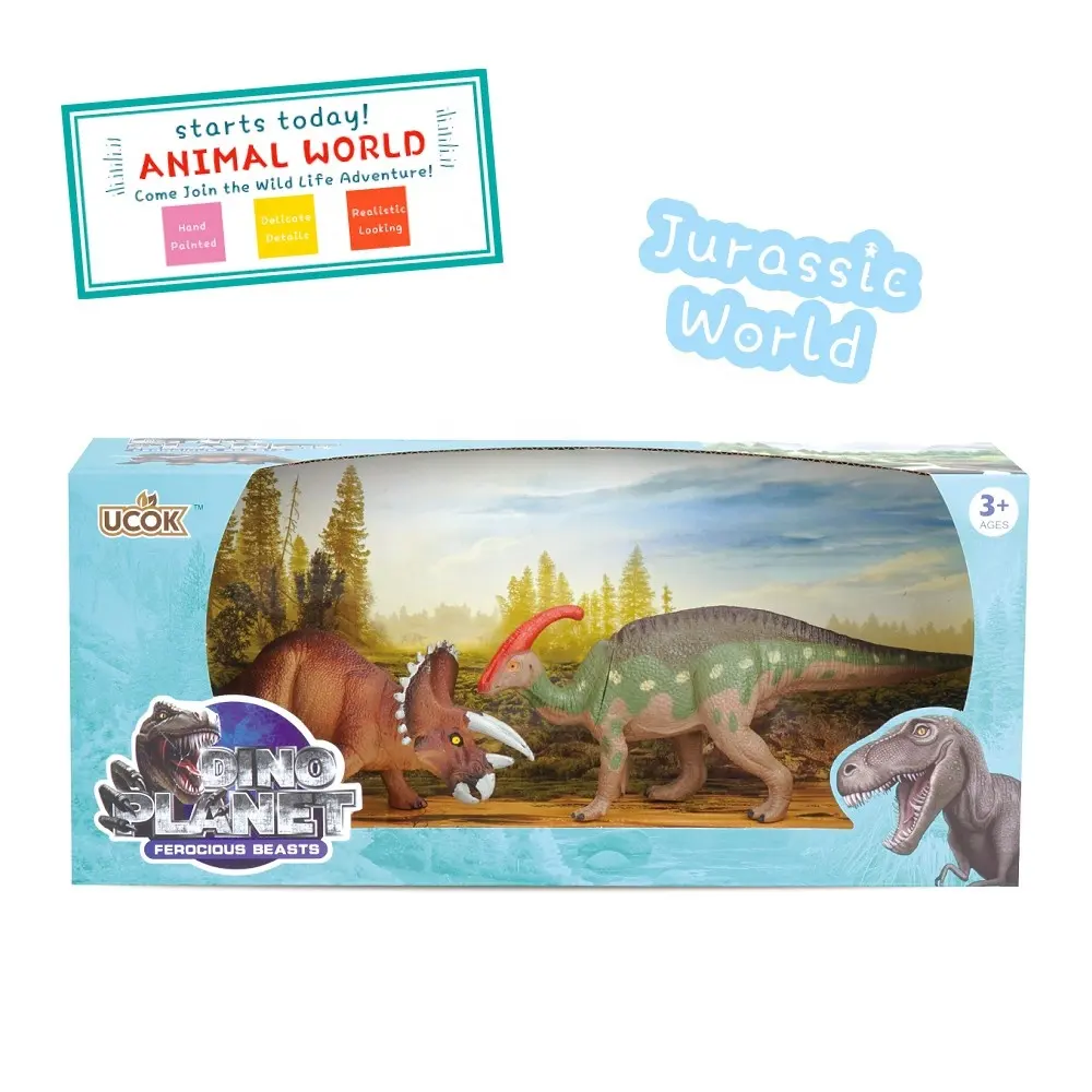 Jumbo Piece Plastic Toy Dinosaur 2-piece Educational Play set for Kids Ages 3-8, Jurassic World Mini-atur