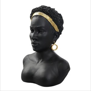 Escultura de busto femenina personalizada, escultura de resina africana para busto, color dorado y negro, venta al por mayor - Product Image 1