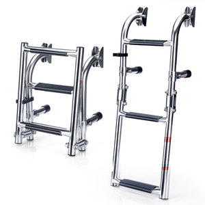 Stainless Steel Boat Ladder 3-<b>Step</b> <b>Foldable</b> For Marine Use With Non-Slip Treads - Product Image 1