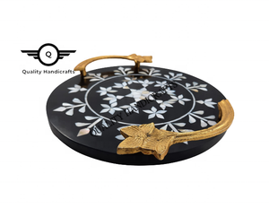 Eid – plateau de service en nacre avec manche en métal, plateau décoratif à incrustation d'os en résine - Product Image 4
