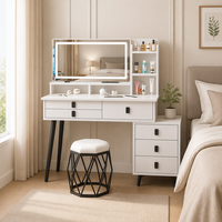Nouvelle conception, miroir de bureau LED de 80 cm et 100 cm avec certificat CE, table de maquillage avec tiroir de rangement à six compartiments