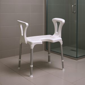 เก้าอี้อาบน้ำมีที่วางแขน สีขาว ยาว 55 ซม. ปรับความสูงได้ ใช้ในโรงพยาบาล - Product Image 3