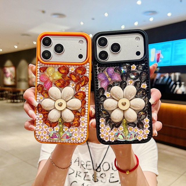 Luxury 3D Bling Rhinestone Floral Phone Case for iPhone 17 Pro Max 16 13 14 12 11 15 14 Plus XS XR X 17E Air with Diamond Cover