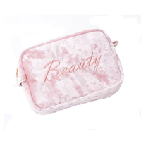 Fermeture éclaire de luxe, sac de voyage professionnel avec paillettes pour femmes, pochette de maquillage et de beauté, en velours rose, avec Logo brodé