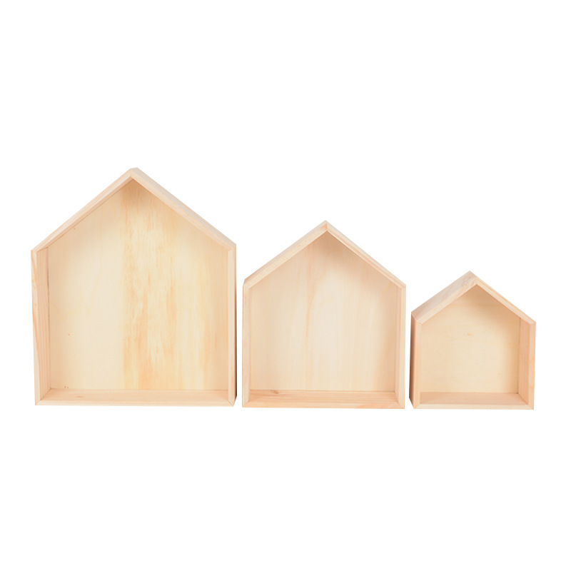 Натуральный деревянный дом полки, набор из 3 штук в форме дома детская полка Детская комната украшения разных размеров полки
