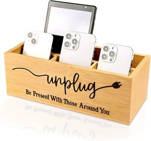 Ontkoppel Box Farmhouse Be Present Mobiele Telefoonmandje voor Thuis Houten Mobiele Telefoon Opslagbox, Familie Tijd Uit De Wereld Oplaadstation Houder - Product Image 1